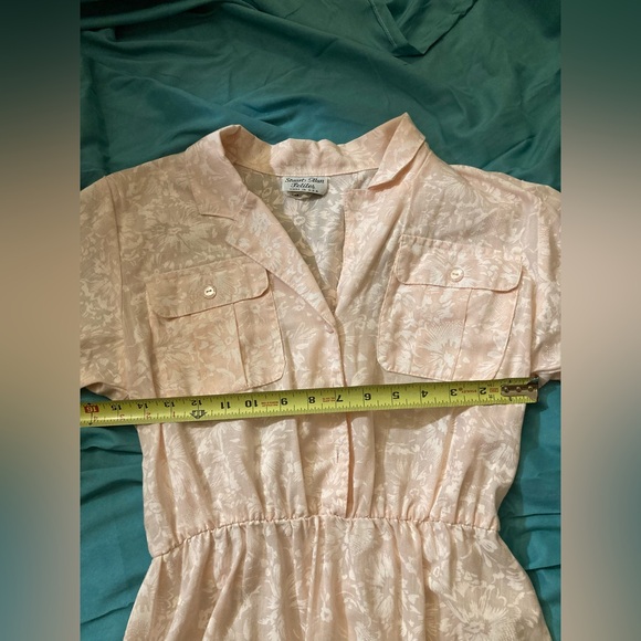 Vintage 80s sheer patterned shirt dress chest pockets size 10 - Picture 5 of 9